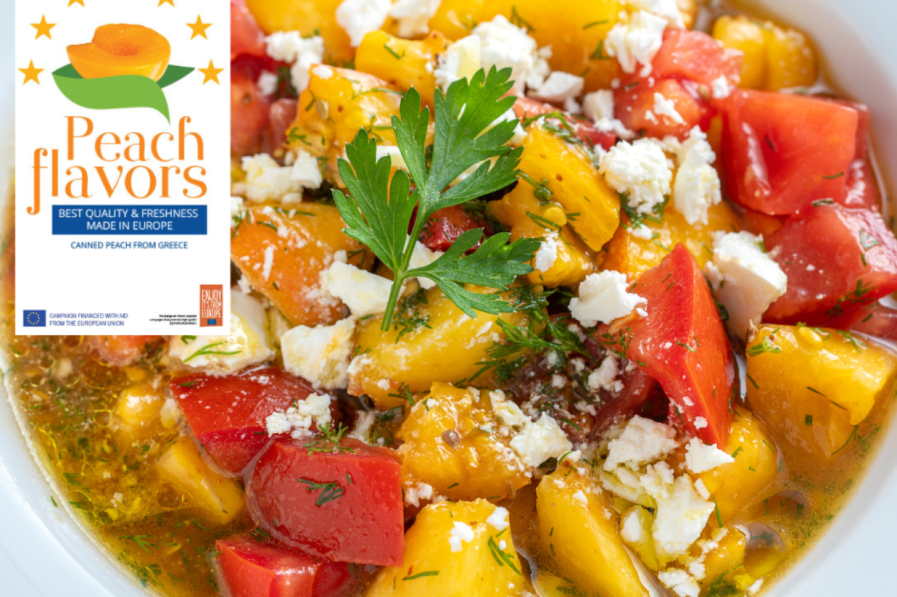 European canned peach salad with Feta Cheese 